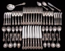 A sterling silver part flatware service, stamped marks: initialled,