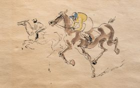* Felix Topolski [1907-1989]- A horse race; verso a study of a racehorse,