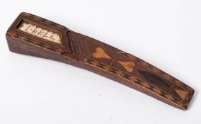 A late 18th century mahogany and inlaid knitting sheaf: of traditional design,