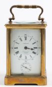 A French Edwardian carriage clock: the eight-day duration timepiece movement having a platform