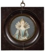 English School 18/19th Century- Miniature portrait of an Elizabethan lady, half-length standing,