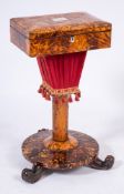 A Victorian blonde tortoiseshell veneered work table:,