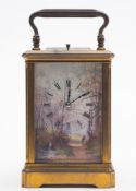 A French Victorian porcelain panelled carriage clock:,