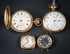 A gentleman's gold plated 'Waltham' open face pocket watch, a plated hunter pocket watch,
