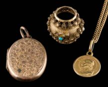 A 19th century filigree gold bead set with turquoise,