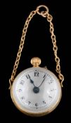 A spherical 'crystal ball' fob watch: the dial with Arabic numerals, skeleton movement,