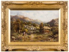 William Langley [19/20th Century]- A valley landscape, North Wales,