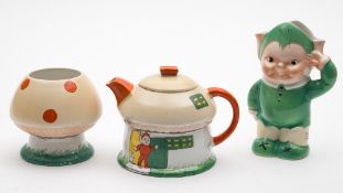 A Shelley porcelain Boo Boo tea set: after a design by Mabel Lucie Attwell and comprising a cottage