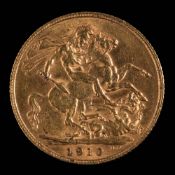 An Edward VII sovereign dated 1910.