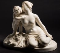 A Minton parian group 'Child's Play' designed by John Bell: in the form of a child kissing a