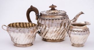 A Victorian silver three-piece tea service, maker Edward Brown, London,