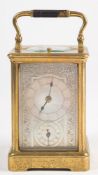 A French Victorian carriage clock: the eight-day duration movement having a platform lever