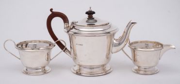 A matched silver three-piece tea service, maker John Rose, Birmingham,