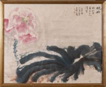 A Chinese painting, signed Wang Shou: of a lotus spray,