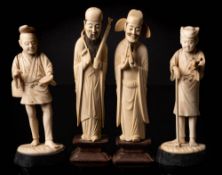 Two early 20th century Japanese carved sectional ivory figures of peasants: unsigned,
