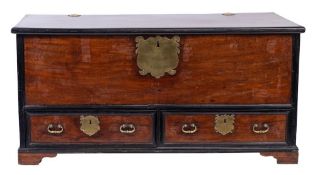 An 18th century Dutch East Indies mahogany and ebonised chest: with a hinged top and fitted with