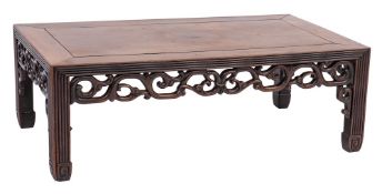A Chinese hardwood rectangular urn table:, the top with a reeded edge,