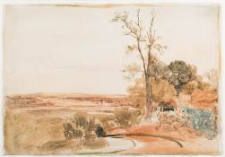 Attributed to Peter de Wint [1784-1849]- Landscape; farm buildings in the foreground,