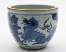 A Chinese blue and white small jardiniere: with flattened rim,