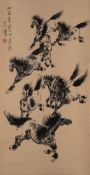 A Chinese scroll painting, signed Beihong: of the Eight Horses of Wang Mu, dated 1935, 104 x 54cm.
