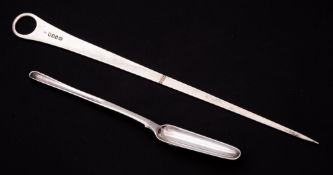 A George III silver meat skewer, maker's mark worn, London, 1800: of traditional design , 33.5cm.