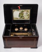 A late 19th century Swiss musical box: playing eight airs, with 15cm.