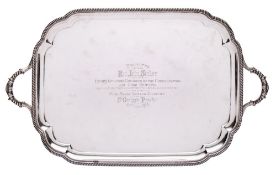 A George V silver serving tray, maker John Hunt, London, 1913: inscribed,
