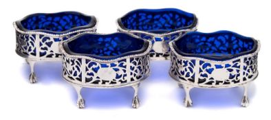 A set of four George III silver oval salts, maker Soloman Hougham, London,