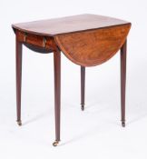 A George III mahogany and inlaid oval Pembroke table in the Sheraton taste:,