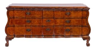 An 18th Century and later Dutch walnut, burr figured and inlaid block fronted chest:, of large size,