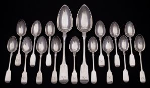 A pair of George III silver Fiddle pattern serving spoons, maker George Ferris, Exeter, 1816,