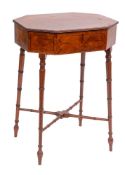 An early 19th Century mahogany and inlaid octagonal work table:,