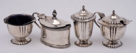 A George V silver three-piece condiment set, maker Francis Howard, Sheffield,