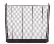 A brass rail and metal lattice nursery fireguard:, with rounded corners, 108cm (3ft 6 1/2in) wide,