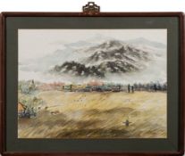 Korean School [20th century] A set of five watercolour paintings: depicting mountainous lake