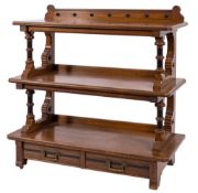 By Lamb, Manchester - A Victorian oak and ebonised Aesthetic movement three tier buffet:,