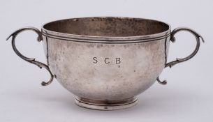 A Victorian hammered Britannia silver twin-handled bowl, maker Edwin Charles Purdie, London,