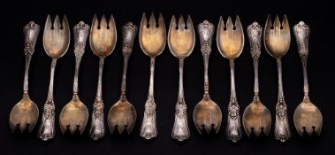 A set of twelve Sterling silver olive forks, stamped marks: initialled, of fiddle-shaped outline,