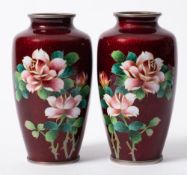 A pair of Japanese cloisonne vases: of ovoid form,