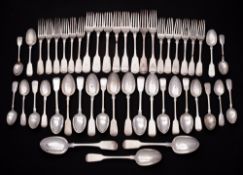 A collection of mainly Exeter silver Fiddle pattern flatware,