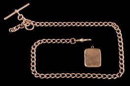 A 9ct gold curb-link watch chain: with attached bar and bolt ring clasp together with a 9ct gold