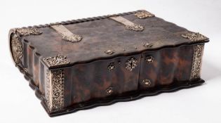 A Victorian tortoiseshell and silver mounted box: in the form of a book,