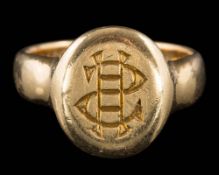 A gentleman's 18ct gold signet ring: 10gms gross weight, ring size N.
