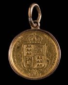 A Victorian half sovereign dated 1887: mounted as a pendant.