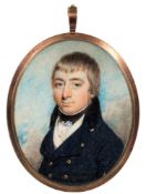 English School early 19th Century- A miniature portrait of a young man,