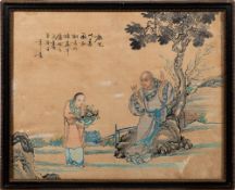 A late 18th century Chinese painted kesi silk panel: finely woven,