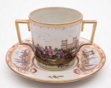 A Meissen-style porcelain two-handled cup,
