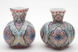 A pair of Moser 'Persian' opaline glass vases: of quadrilobed form,