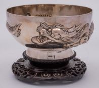 A Chinese silver rose bowl, maker Wang Hing & Co,