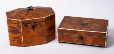 A 19th century blonde tortoiseshell tea caddy: of lozenge-shaped outline,